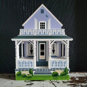 Vtg Shelias Butterfly Cottage Figurine Oak Bluffs Massachusetts 3D Wooden Block